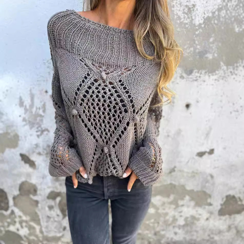 Damen Grobstrick Pullover mit romantischen Netzdetails EB