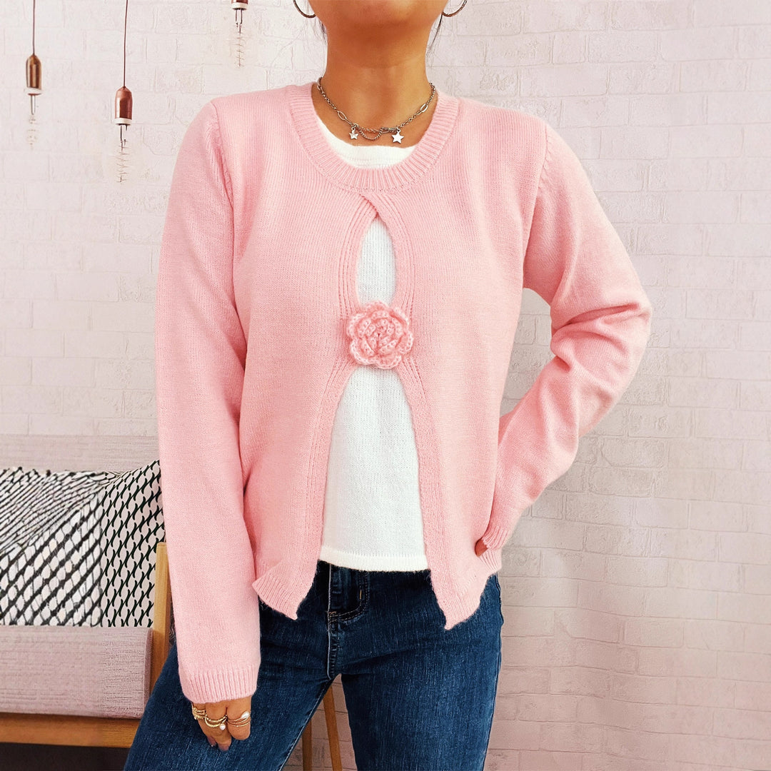 Damen Strickjacke mit verspieltem Blüten-Detail EB