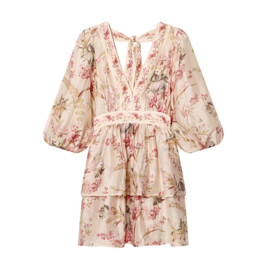 Damen Boho-Kleid mit voluminösen Ärmeln und romantischem Blumenmuster EB