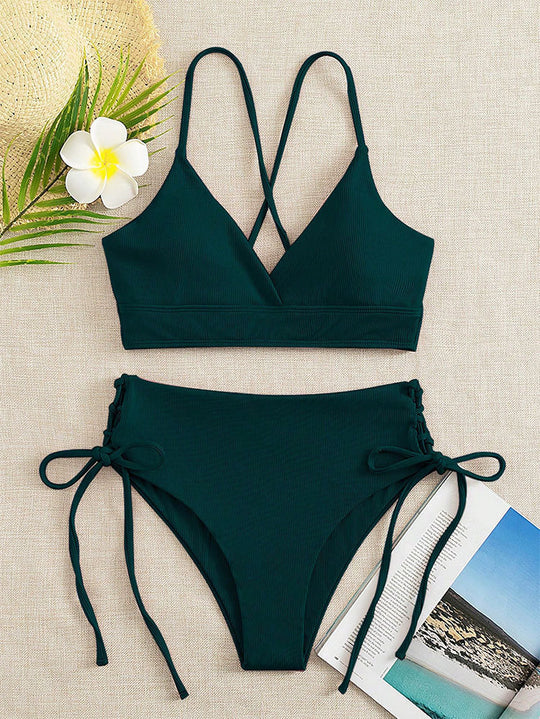 Damen Triangel-Bikini mit verstellbaren Bändern und hohen Beinausschnitten EB