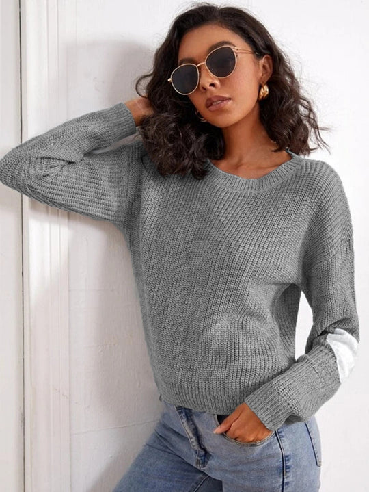 Damen Grob gestrickter Pullover mit modischem Armdetail EB