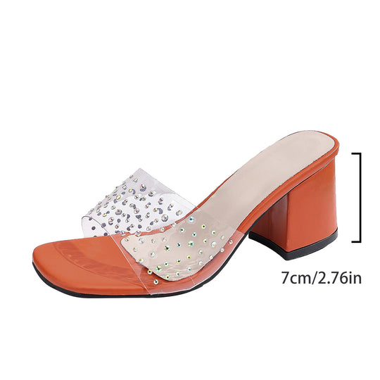 Damen Sandalen mit transparentem Riemchen und funkelnden Strass-Akzenten EB