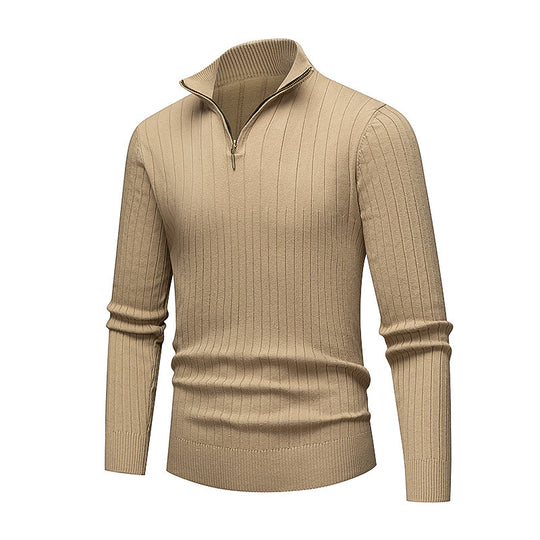 Herren hochwertiger Strickpullover mit modernem Stehkragen und Reißverschluss EB