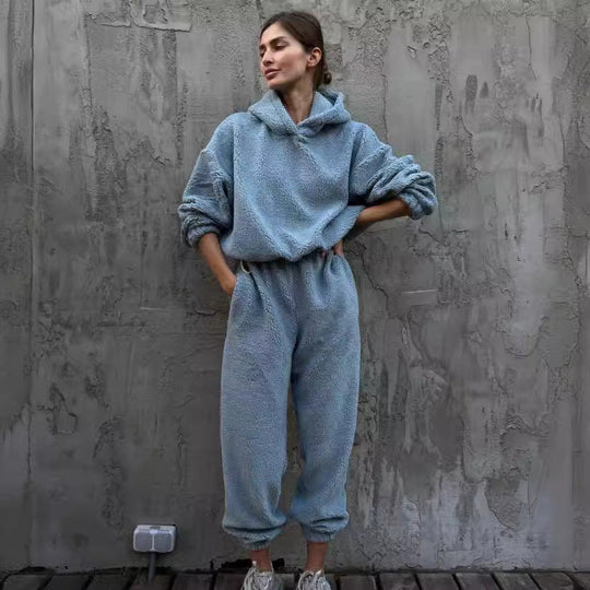 EB | Loungewear Set Fleece Hoodie und Hose Hohe Taille Lockere Passform