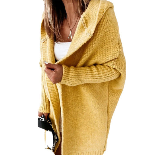 Damen Oversized Strickcardigan mit Kapuze und strukturiertem Design EB