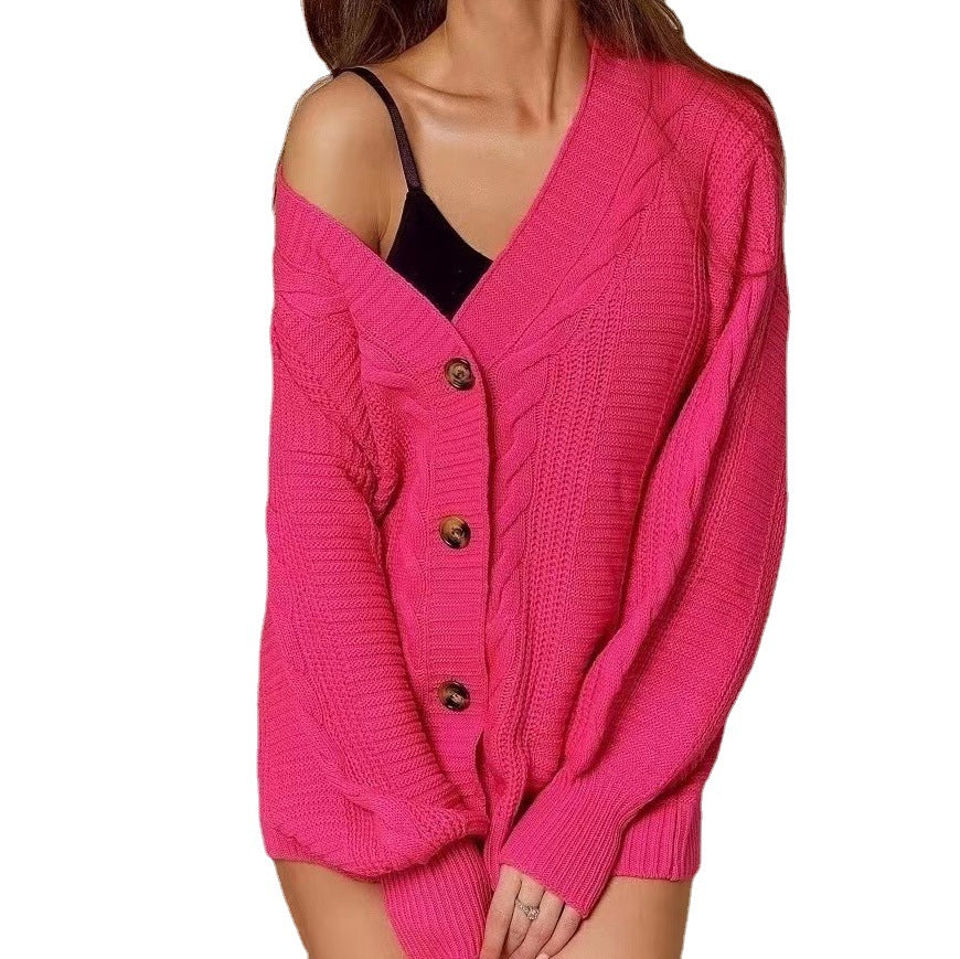 Damen Grobstrickjacke mit voluminösen Ärmeln und dekorativer Knopfleiste EB