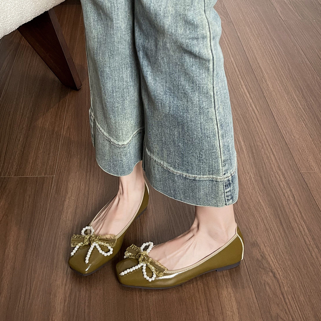 Damen Ballerinas mit elegantem Schleifendetail und Perlenverzierung EB