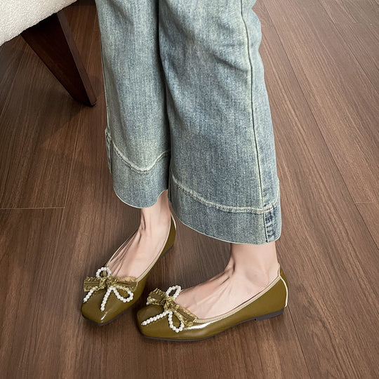 Damen Ballerinas mit elegantem Schleifendetail und Perlenverzierung EB