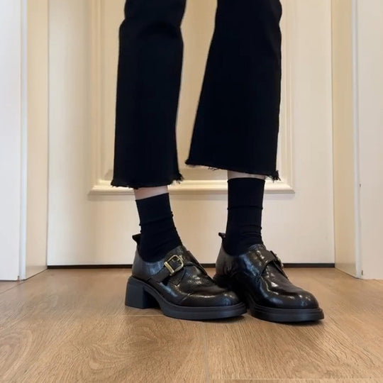 Damen Schnürschuhe mit glamourösem Schnallenverschluss und komfortablem Blockabsatz EB