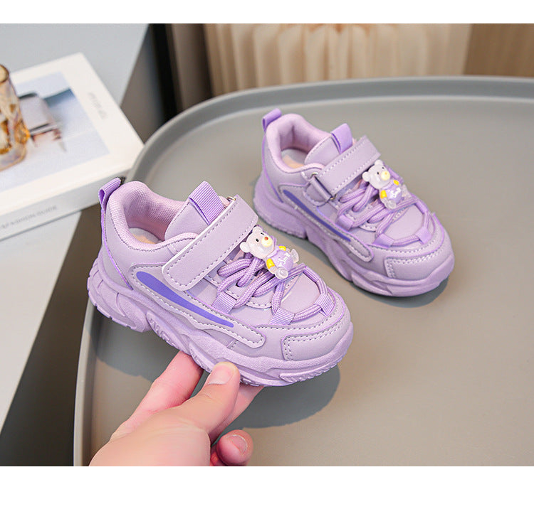 Damen sportliche Kinder-Sneaker mit verstellbarem Klettverschluss und buntem Tiermotiv EB