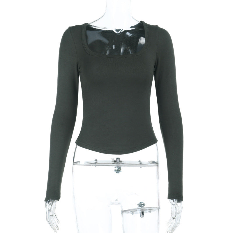 Damen Enganliegendes Langarm-Croppedshirt mit quadratischem Ausschnitt EB