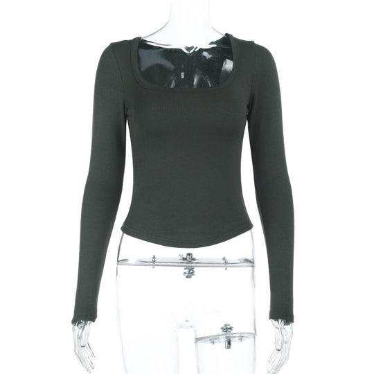 Damen Enganliegendes Langarm-Croppedshirt mit quadratischem Ausschnitt EB