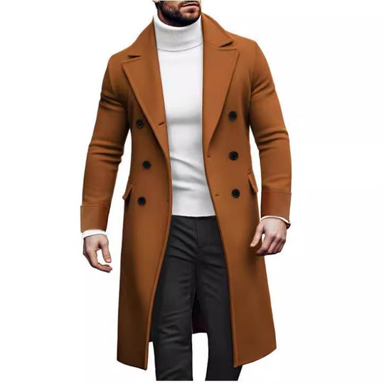 Herren eleganter Doppelmantel mit breitem Revers und praktischen Taschen EB