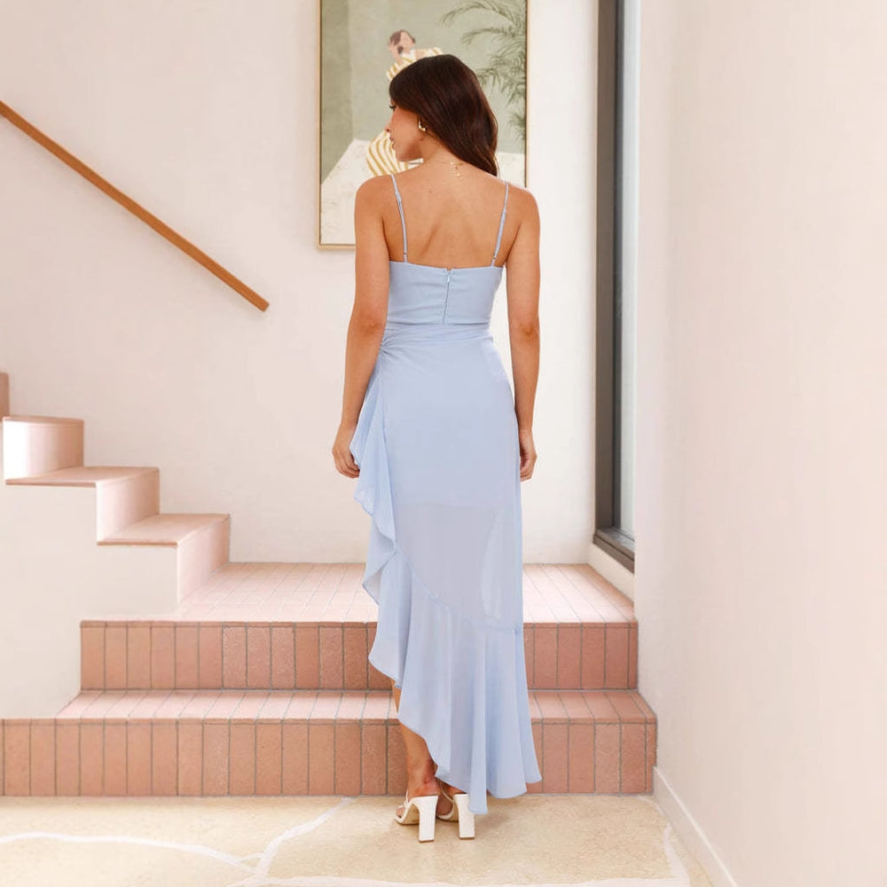 Damen Maxikleid mit asymmetrischem Saum und Rüschenverzierung EB