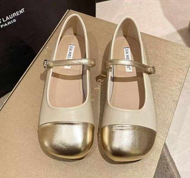 Damen Ballerinas mit elegantem Riemen und glänzender Zehenkappe EB