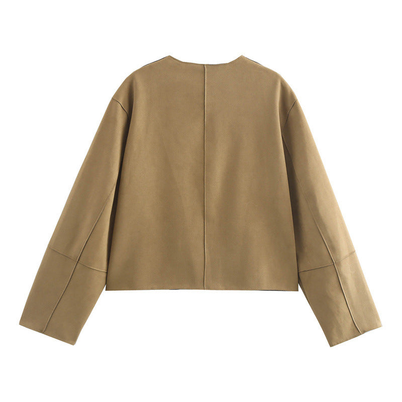Damen lässige Kurzjacke mit praktischen Taschen EB