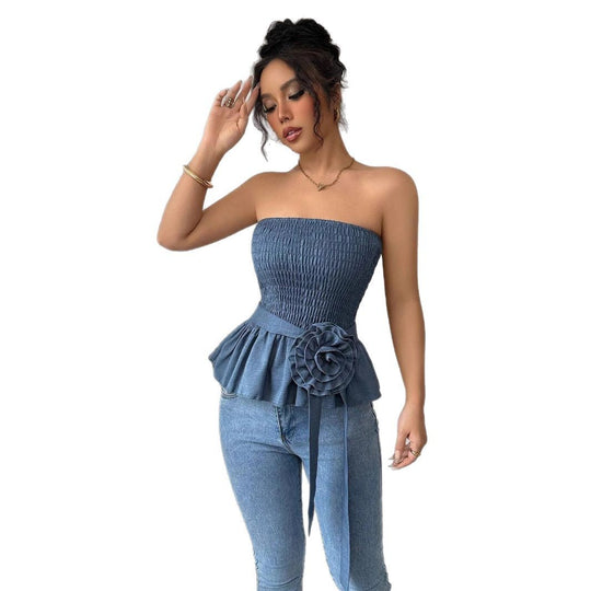 Damen Rüschen Top mit Taillenknoten EB