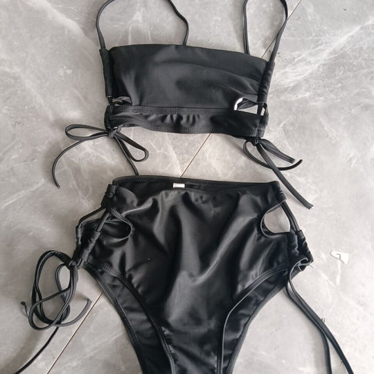 Damen Bikini-Set mit hohem Bund und modischem Knotendetail EB