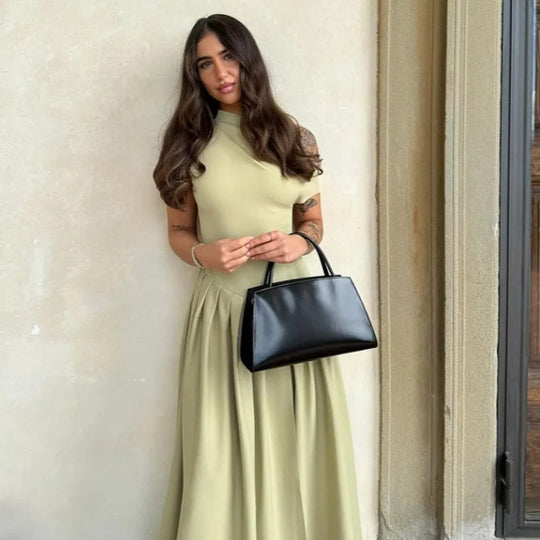 Damen elegantes Maxikleid mit asymmetrischem One-Shoulder-Design und schwingendem Rock EB