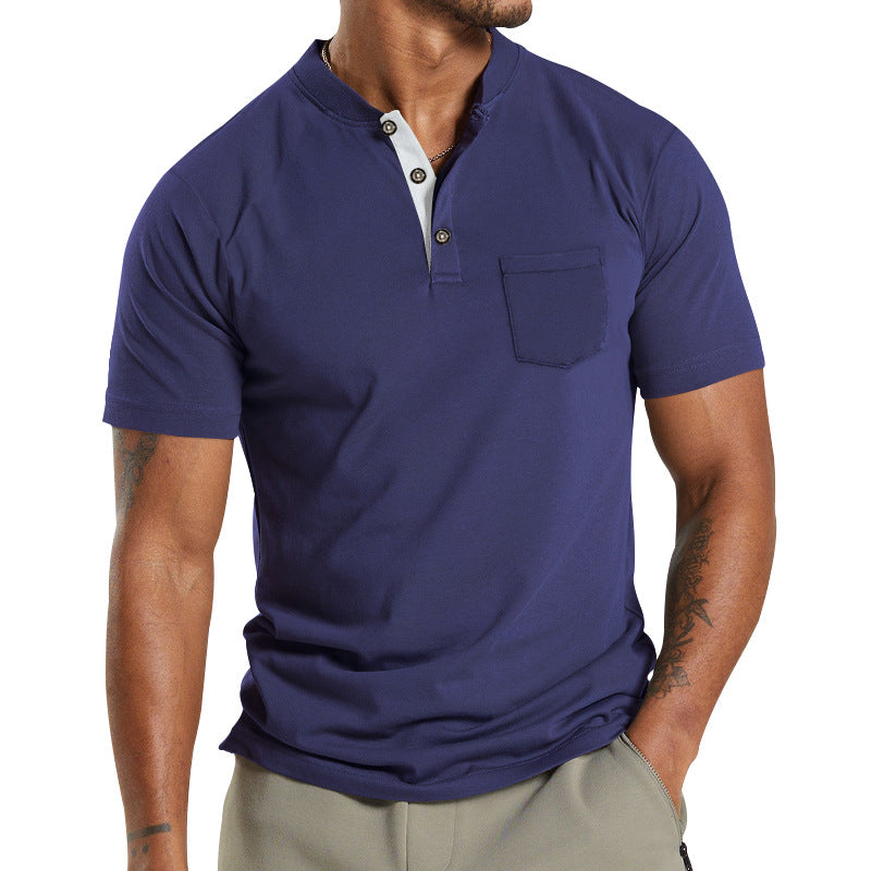 Herren Kurzarm-Henley-T-Shirt mit praktischer Brusttasche und modernem Kragen EB