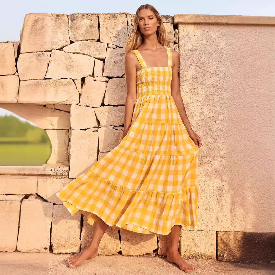 Damen Sommerliches Maxikleid mit kariertem Design und Trägern EB