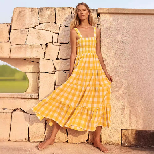 Damen Sommerliches Maxikleid mit kariertem Design und Trägern EB