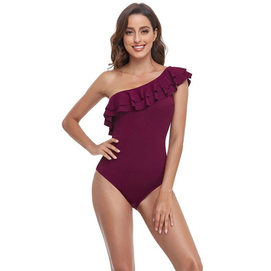 Damen Einteiler Badeanzug mit asymmetrischem Rüschendesign EB
