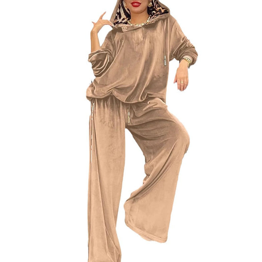 Damen Sportliches Loungewear-Set aus weichem Velours mit Kapuze EB