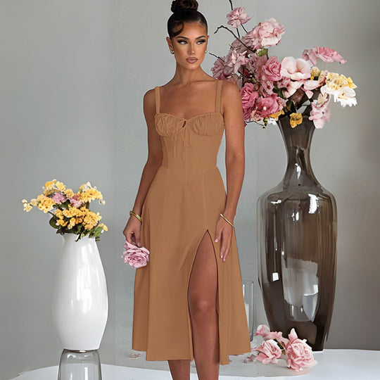 Damen elegante A-Linien Kleid mit charmanten Rüschendetails EB