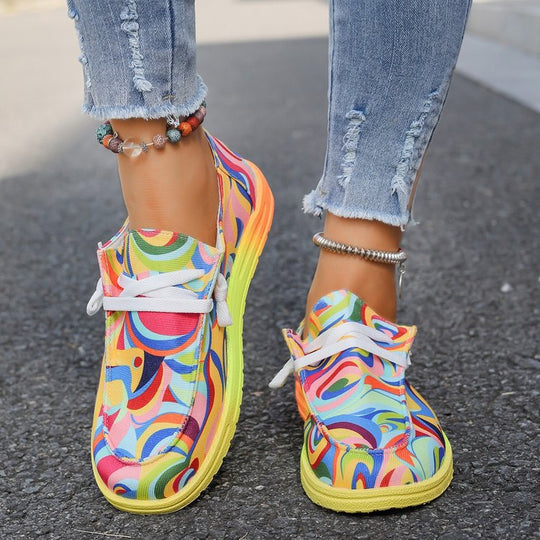 Damen sportliche Sneakers mit buntem Mustermix EB