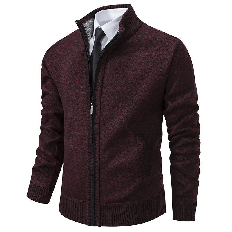 Herren sportliche Strickjacke mit Stehkragen und Reißverschluss EB