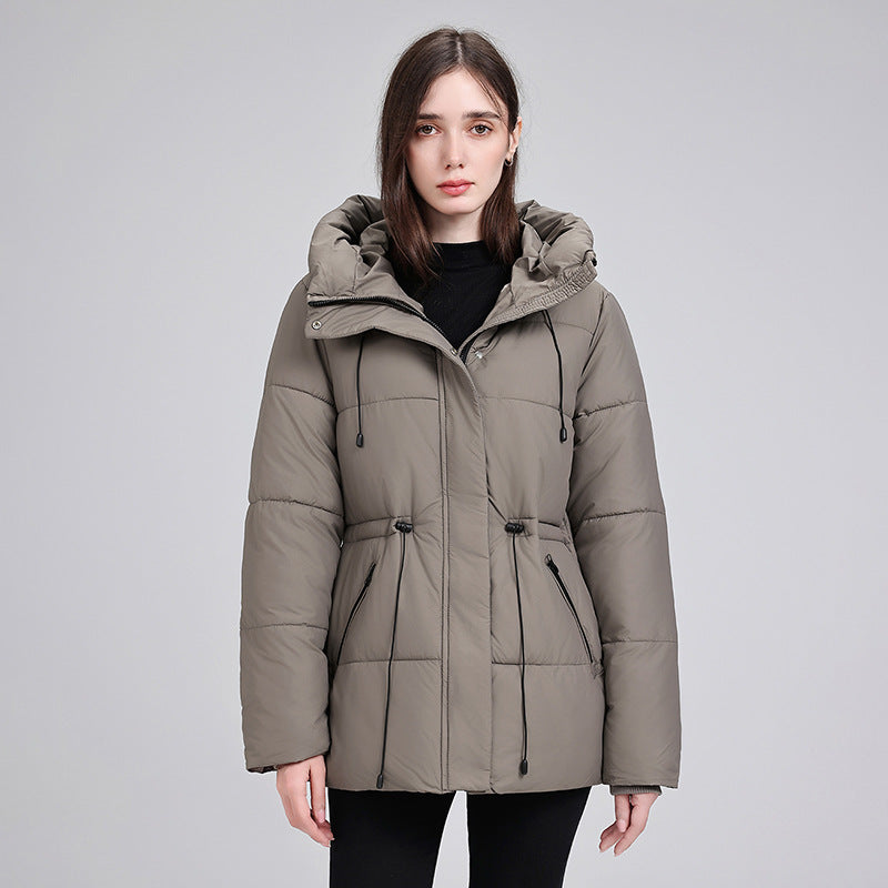 Damen nan wattierter Kapuzenparka mit taillierbarem Kordelzug, verdeckter Reißverschluss und Rippbündchen EB