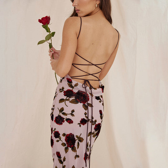 Damen Maxikleid mit floralem Design und dekorativen Spaghettiträgern EB
