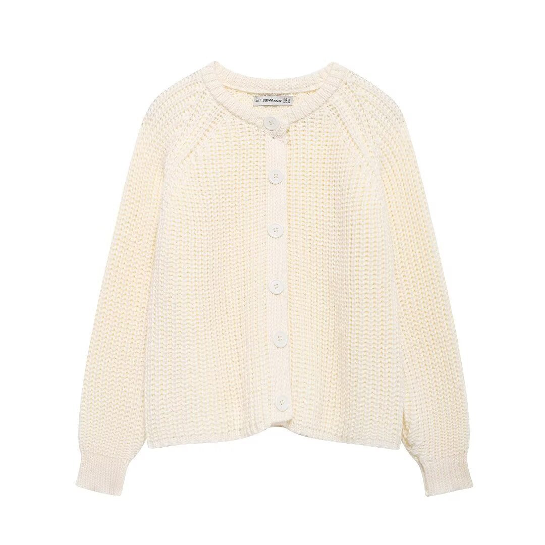 Damen nan grob gestrickte Raglan-Cardigan mit Ballonärmeln und durchgehender Knopfleiste EB