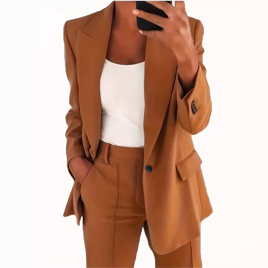 Damen nan taillierter Blazer-Hosen Businessanzug aus Stretchstoff EB