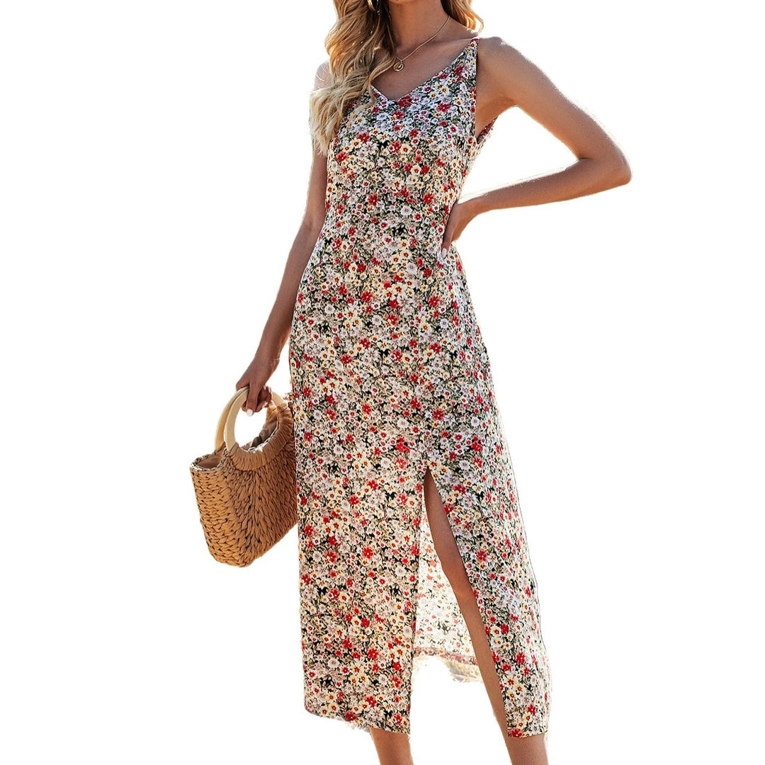 Damen Maxikleid mit floralem Muster und seitlichem Schlitz EB