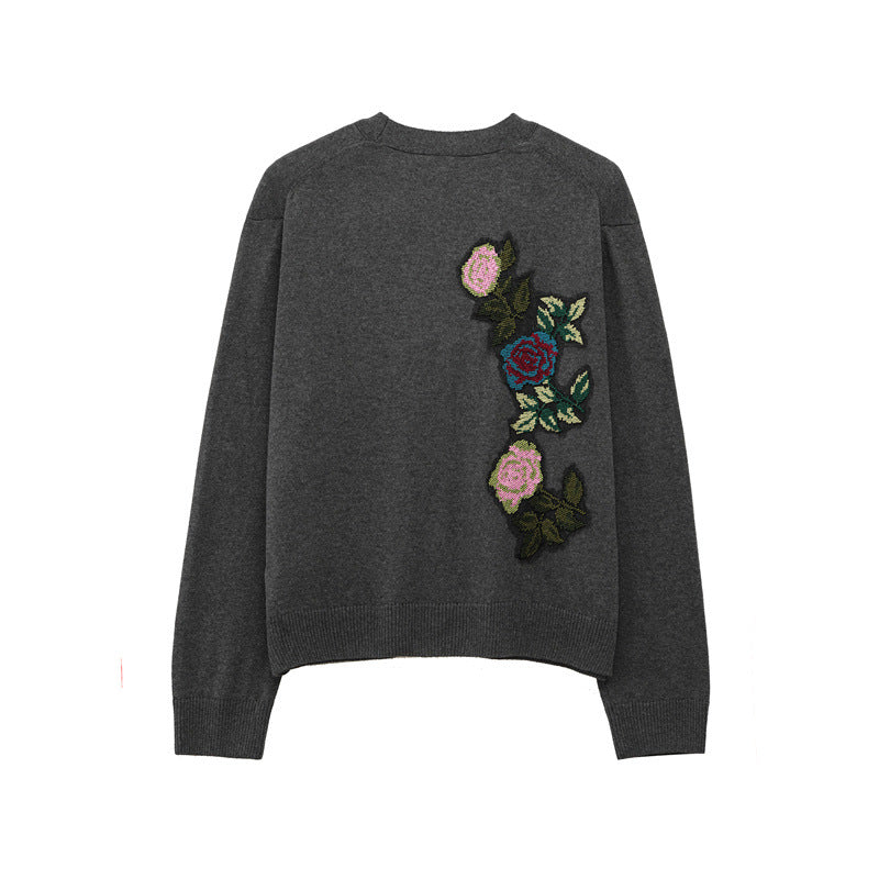 Damen Strickjacke mit floralem Stickdesign EB