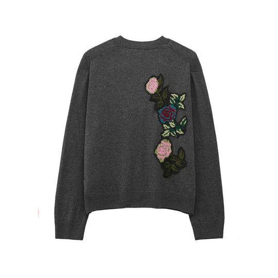 Damen Strickjacke mit floralem Stickdesign EB