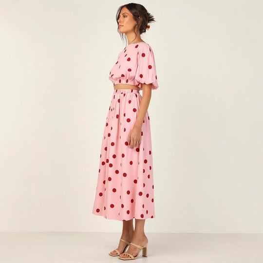 Damen Maxikleid mit elastischem Taillenzug und voluminösen Ärmeln EB