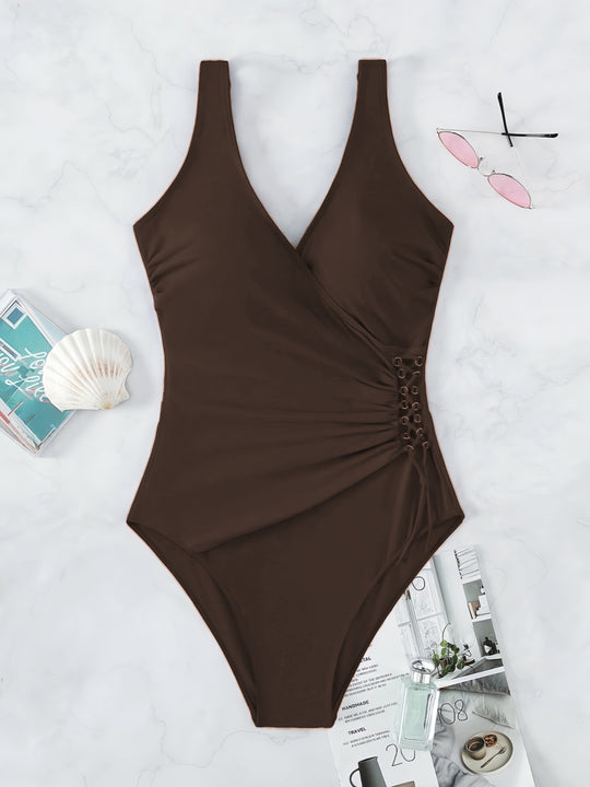Damen Einteiliger Badeanzug mit raffiniertem Wickeldesign EB