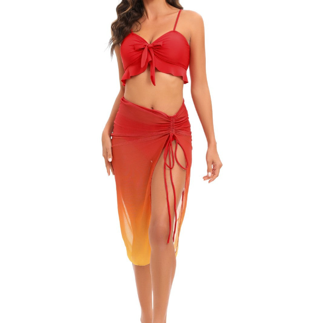 Damen Bikini-Set mit Rüschendetails und hoch taillierten Shorts EB
