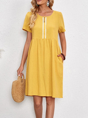 Damen Freizeit-Kleid mit Knopfdetails und seitlichen Taschen EB