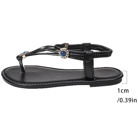 Damen Elegante Zehentrenner-Sandalen mit dekorativer Schmuckverzierung EB