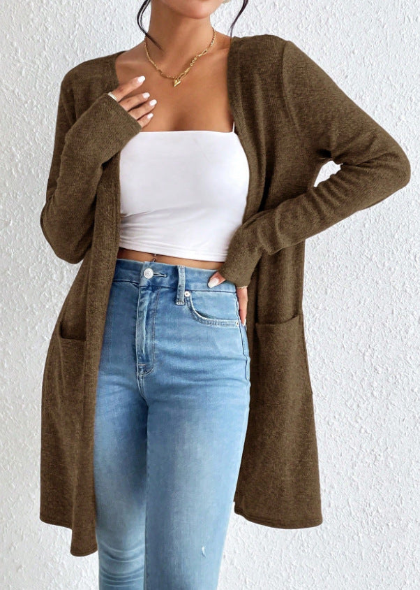 Damen nan offener Longcardigan mit aufgesetzten Taschen und weichem Feinstrick EB