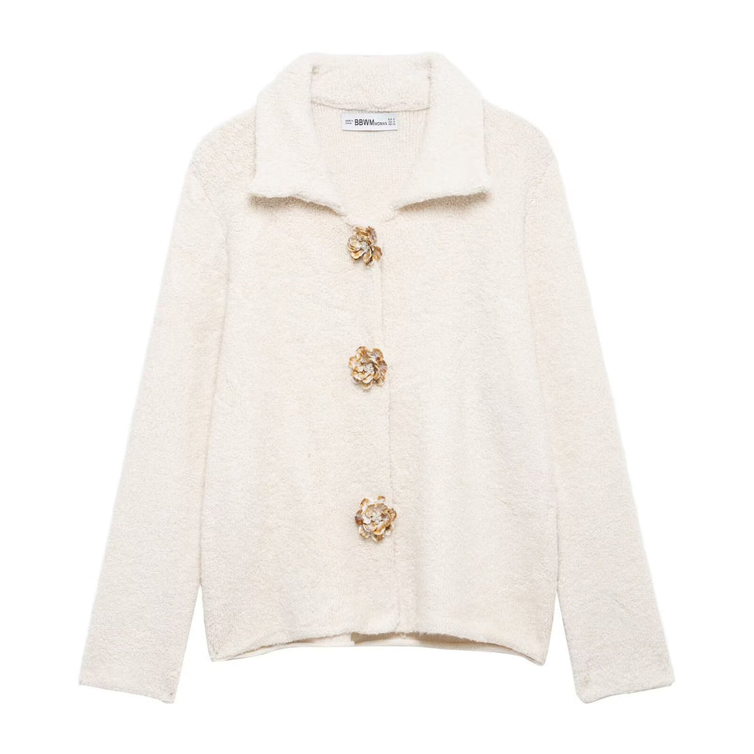 Damen Kuschelige Fluffy-Jacke mit dekorativen Knöpfen EB