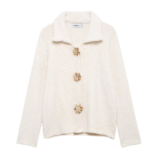 Damen Kuschelige Fluffy-Jacke mit dekorativen Knöpfen EB