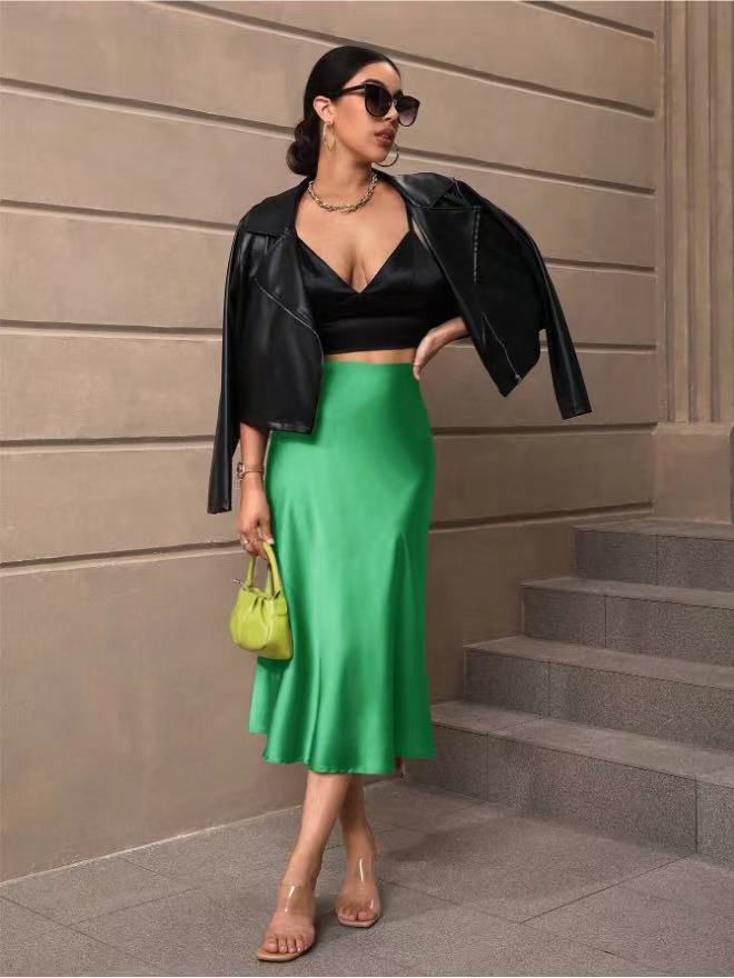 Damen Satin Rock mit schwingendem Saum und elegantem Schnitt EB