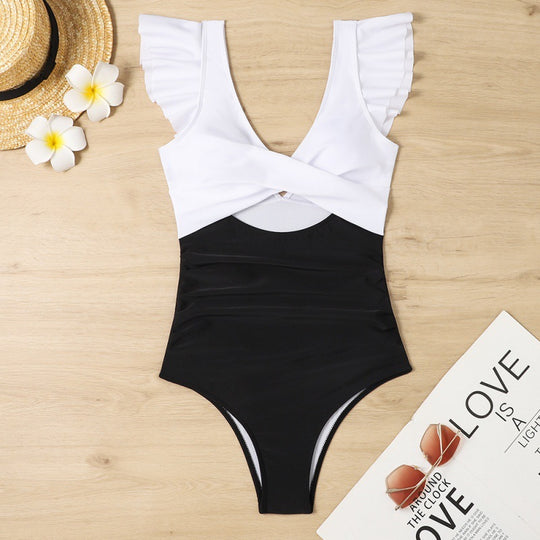 Damen Einteiliger Badeanzug mit voluminösen Rüschen und elegantem Schnitt EB