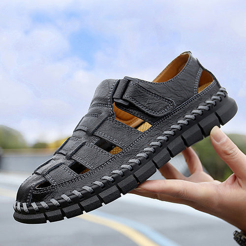 Herren Atmungsaktive Ledersandalen mit komfortablem Klettverschluss EB