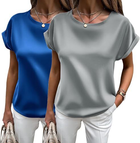 EB | Satin-T-Shirt mit Umgeschlagenen Ärmeln für Damen